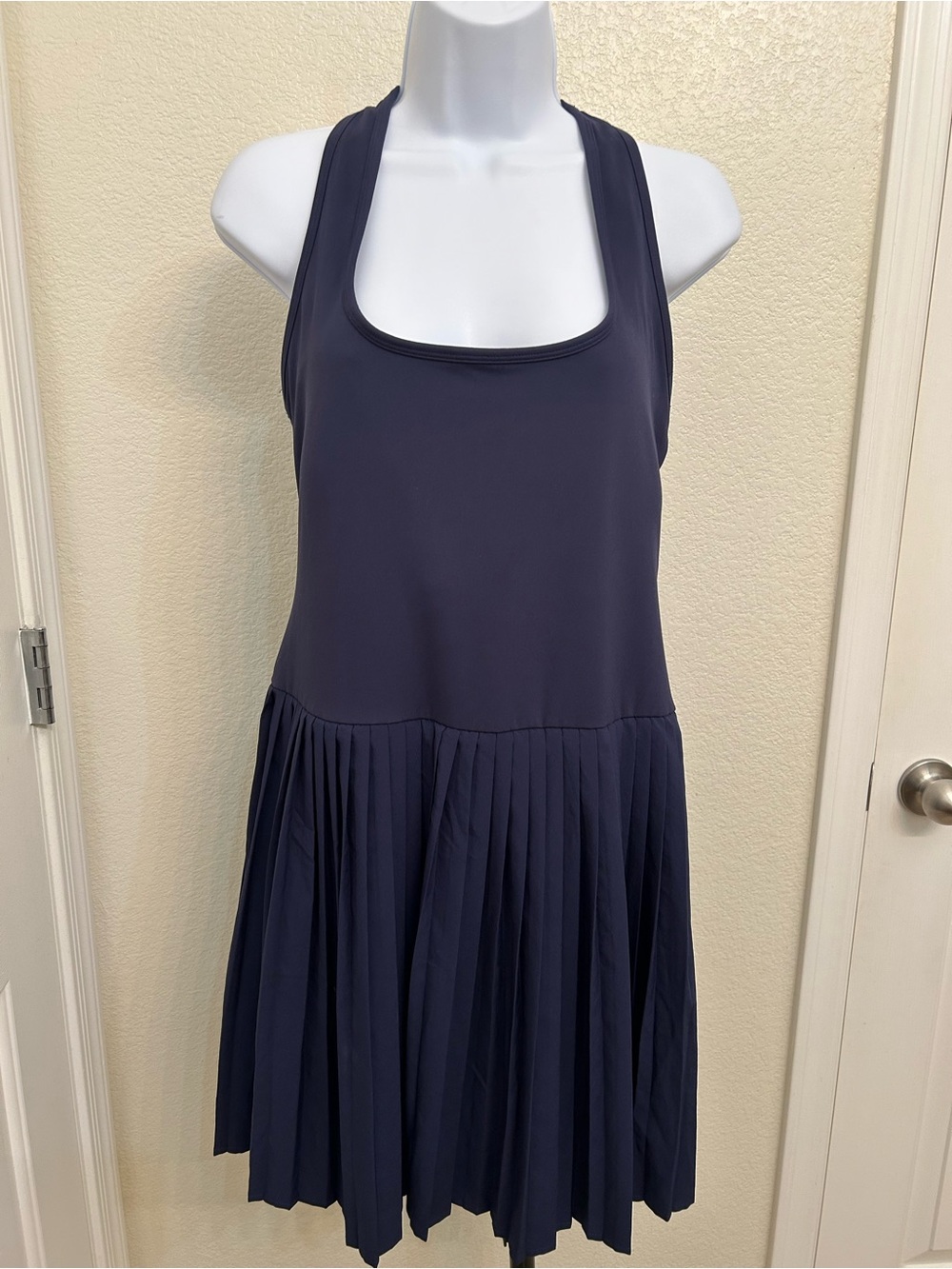 Fabletics Navy Pleated Racerback  Athletic Dress with Undershorts XL